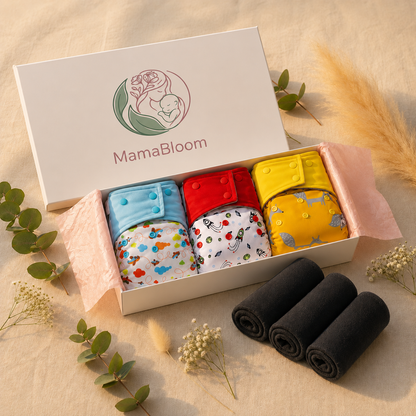 MamaBloom™ (3-Pack) Adjustable Nappies with Inserts, 3–15kg