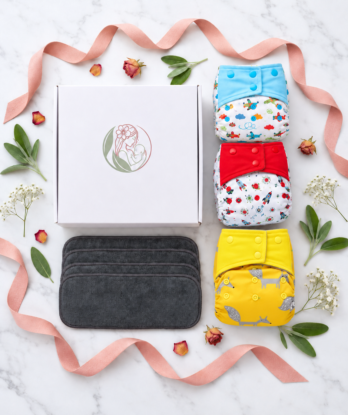 MamaBloom™ (3-Pack) Adjustable Nappies with Inserts, 3–15kg