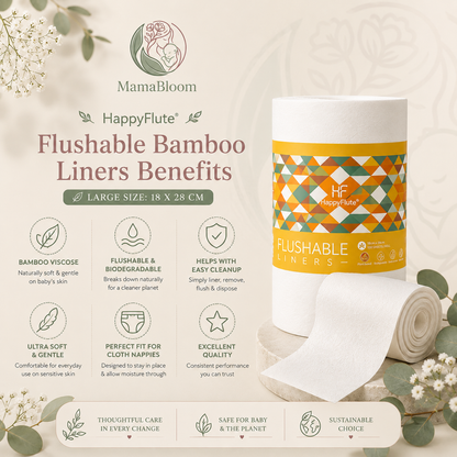 MamaBloom™ PureFlush Uncented Bamboo Liners (100 sheets per roll)
