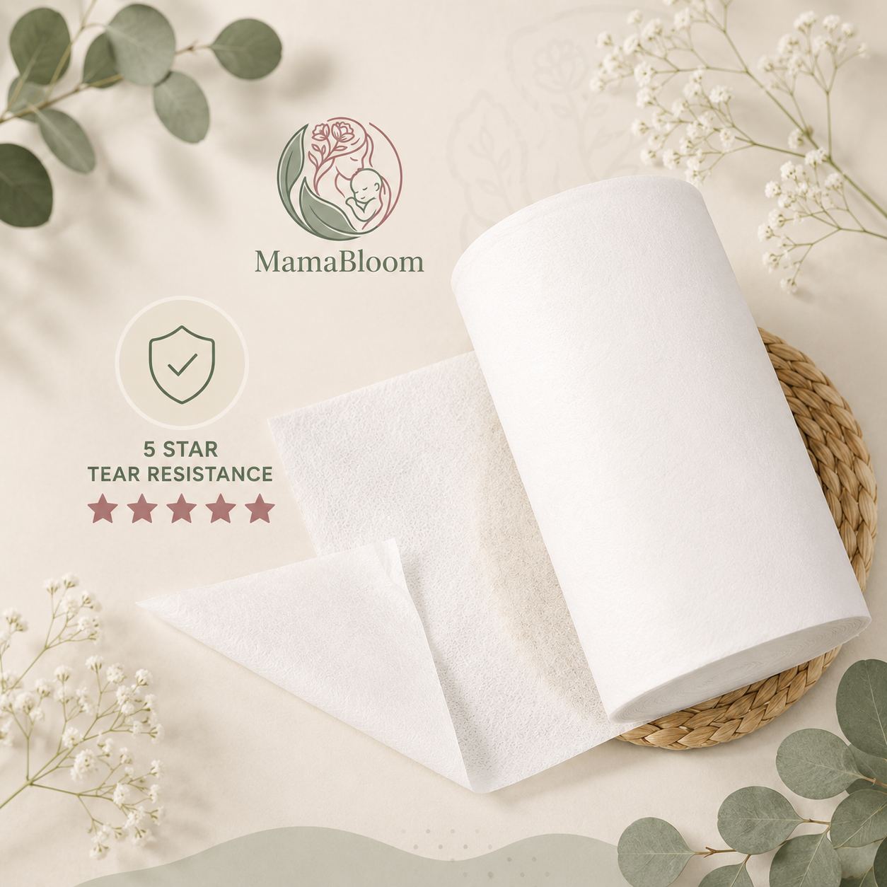 MamaBloom™ PureFlush Uncented Bamboo Liners (100 sheets per roll)