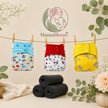 MamaBloom™ (3-Pack) Adjustable Nappies with Inserts, 3–15kg